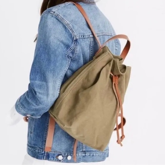 Madewell Handbags - Madewell Canvas Somerset Drawstring Backpack in Olive
